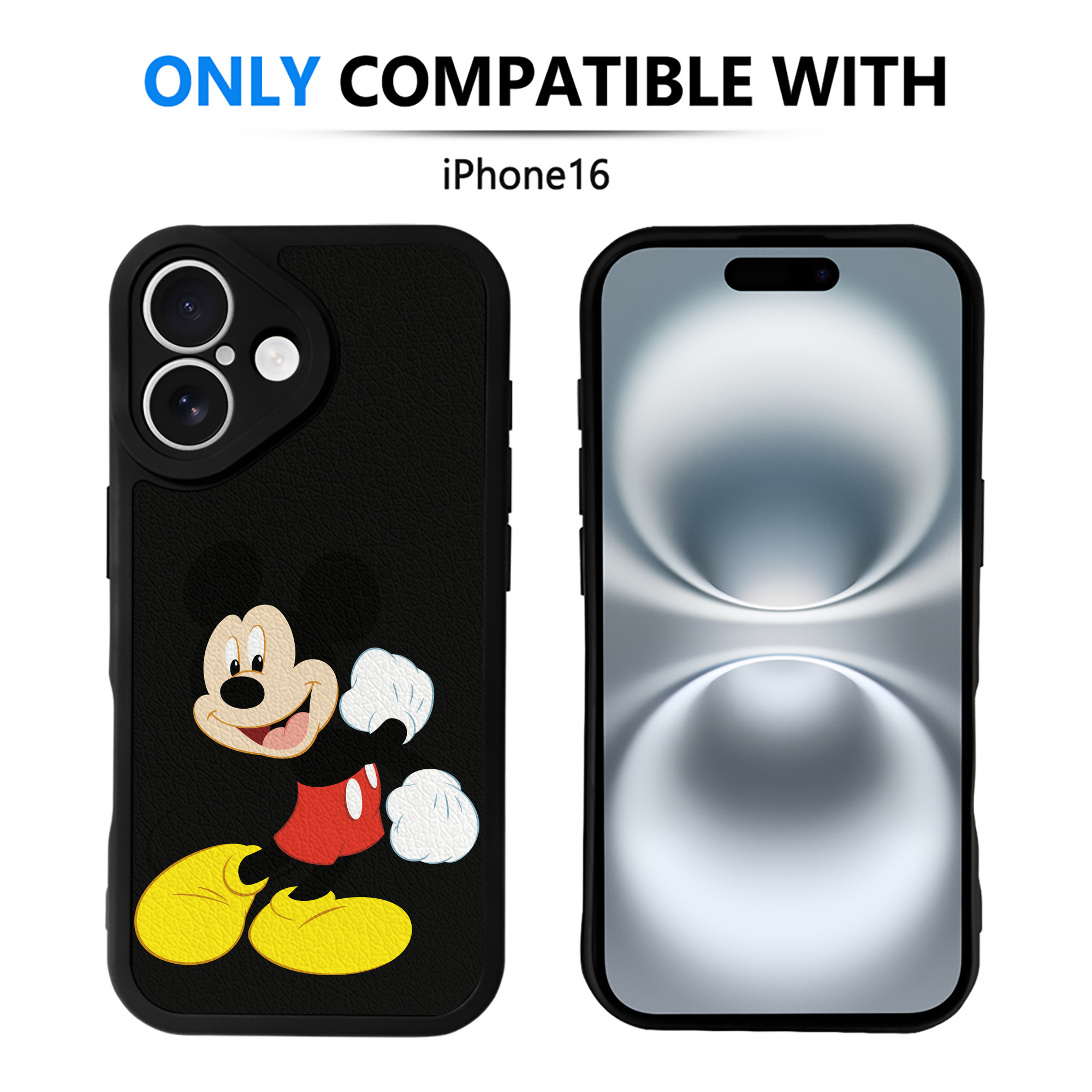 （画像用） ミッキーマウス Mickey Mouse 【iPhone 16シリーズ対応】シリコンスマホケース（レザー調） 材質：シリコン